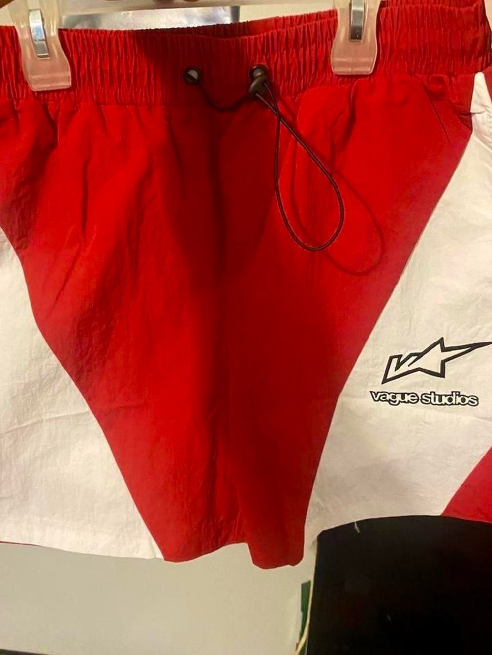 Acne Red and White Colorblock Swim Shorts